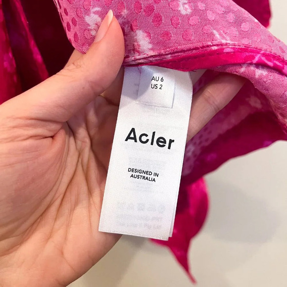 Acler Evanston Hot Pink Floral Dot Print Draped Satin Designer Mini Dress 2 NWT - Picture 12 of 14